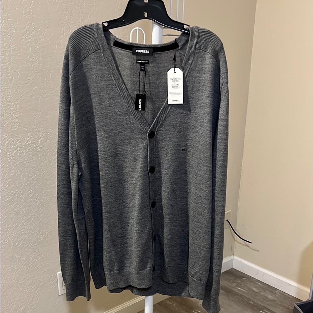 Express Gray Cardigan Sweater Lightweight Knit